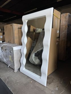 Aubrie Large 82” White Wavy Scalloped Floor Mirror