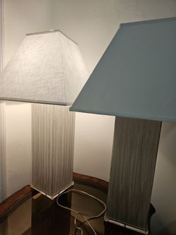 Table Lamps Acrylic Base, Square Shades. Good Condition. 2 Lamp Available.