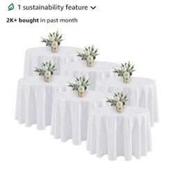 6 Pack White Round Tablecloths -120 Inches in Diameter -Stain Resistant and Washable Table Clothes, Polyester Fabric Table Covers for Wedding, Party, 