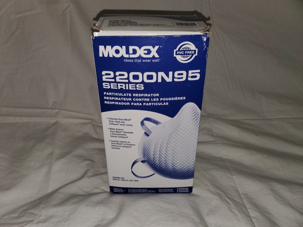 Moldex 2200N95 Series N95 Disposable Particulate Respirator Masks, White, Pack of 20