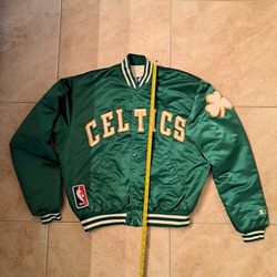 Vintage Boston Celtics NBA Satin Starter Sz L Bomber Jacket Snap USA Barstool
