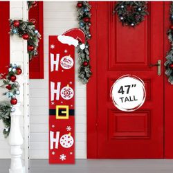 Wooden Santa Welcome Sign for Front Porch and Door, Outdoor Christmas Porch Decor and Farmhouse Decorations (47in)