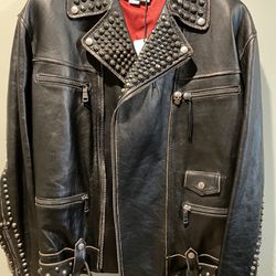 New Men’s Gucci Leather Biker Jacket Coat Black 48 Medium