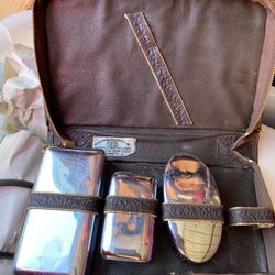 Vintage Traveling Grooming Kit Genuine Cowhide Case