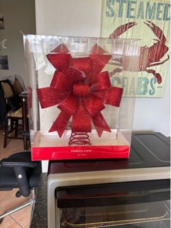 GLITTERED, RED BOW SHAPE TREE TOPPER