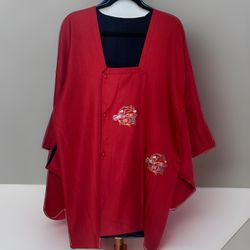 Made In Japan Kimono Reversible Red Black Jacket Top Comicon Ready Floral Stitching Button Up