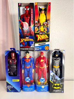 Marvel DC Hasbro Superhero Bundle 6 Dolls Spiderman Batman Flash X Men Carapac