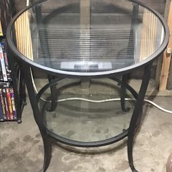 Modern Round Side Table With Glass Shelves In Black And Bronze Finish 22 Inches Round By 22 Inches High