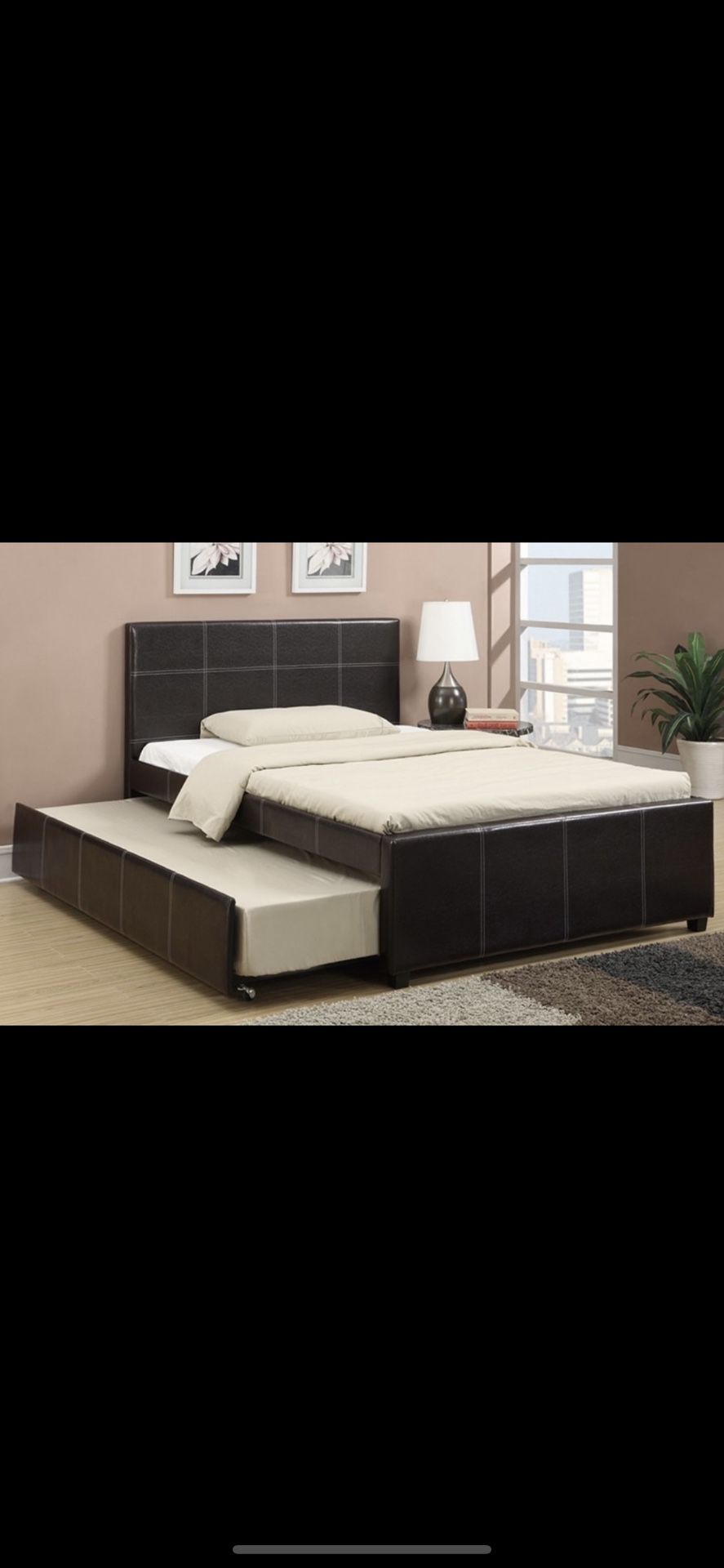 New Brown Full Bed Over Twin Trundle Bed( Mattresses Aren’t Included )