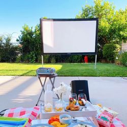 100” Outdoor/Indoor Projector screen + Projector 
