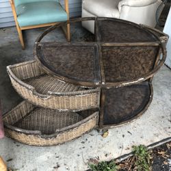 Huge Bronze And Wicker Coffee Table
