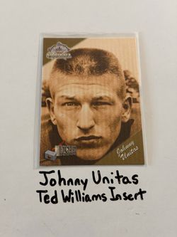 Johnny Unitas Baltimore Colts Hall of Fame QB Ted Williams Short Print Insert Card.