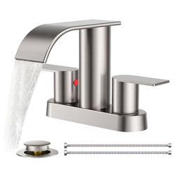 Waterfall Bathroom Faucet 2 Handle Stainless Steel 2 or 3 Hole