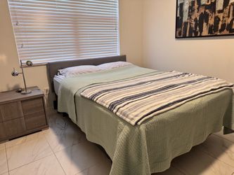 Queen Bed Frame with Upholstered Headboard