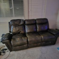 Leather Reclining Sofa With USB Ports