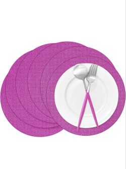 50 Pieces Hot Pink Glitter Paper Place Mats Sparkle 14'' Round Disposable Table Mats Hot Pink Doilies for Wedding Banquet Birthday Party Home Dining T