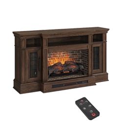 allen + roth 66-in W Brown Walnut Infrared Quartz Electric Fireplace