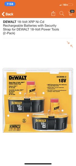 DEWALT 18-Volt XRP Ni-Cd Rechargeable Batteries with Security Strap for DEWALT 18-Volt Power Tools (2-Pack) ****Brand new never opened ***