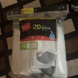 Hanes 20 super value pack mens crew white size 6-12
