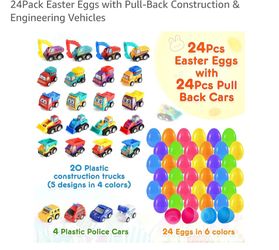 24Pack Easter Eggs with Pull-Back Construction & Engineering Vehicles