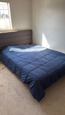 Gray Upholstered Bed Frame with or without Mattress