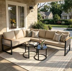 7-Piece L-Shaped Patio Conversation Sets, Hand-Woven Wicker Outdoor Sectional Sofa with Glass Nesting Coffee Table, Weather-Resistant Frame, Removable