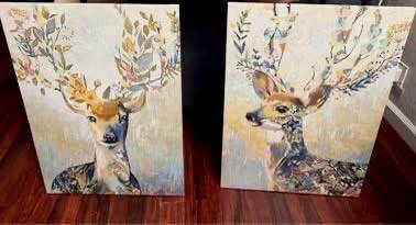 Set of 2 Floral Deer Canvas Wall Art 27.5” Inches Tall by 19.5” Inches Wide. Pick up in Van Nuys CA