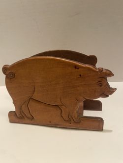 Wooden pig napkin / bill holder. Farmhouse/ cottage/ country/ bo Ho.