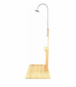 R4 ) Wood Outdoor Shower Kit Portable with Chassis Board Freestanding Pool Shower for Backyard Patio Garden and Camping $45