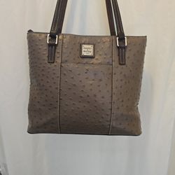 Dooney & Bourke Ostrich Collection Charleston Tote Gray Black Leather Zip Top