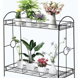 2 Tier Metal Plant Stand for Outdoor/Indoor, Plant Display Rack Flower Pot Stand Shelf for Home Garden Backyard Patio, Home Storage Organizer Rack Bla