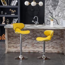 Set of 4 - Modern Yellow Velvet Adjustable Swivel Bar Chairs [NEW] <Assembly Req'd>