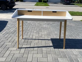 Modern White Writing Desk With 2 Drawers