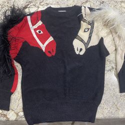 Fancy Black,Red & White Horse Sweater—$10