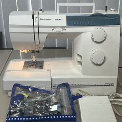 Husqvarna Viking Emerald 118 Sewing Machine Foot Pedal Power Cord Case DRY-TESTED. Used in good condition with some cosmetic blemishes. These blemishe