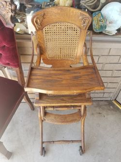 Victorian Oak Convertible Highchair