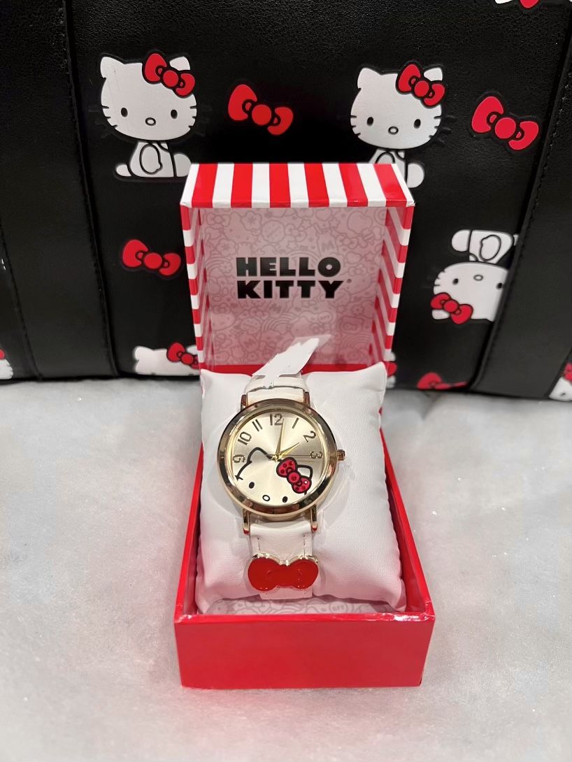 Hello Kitty Sanrio Accutime Watch White & Gold w/Bow Charm  display picture 2