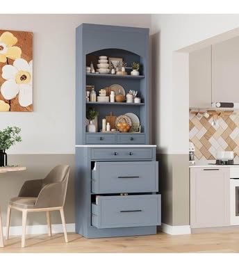 Newly assembled 83.7" High Kitchen Pantry Set of 2 Modern Freestanding Cabinet Hutch