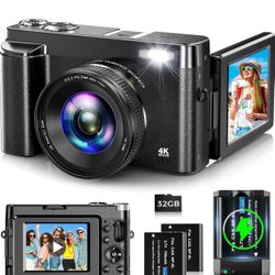 4K Digital Camera for Photography Autofocus 48MP Vlogging Camera for YouTube with 3'' 180°Flip Screen 16X Digital Zoom 4K Video Compact Travel Camera 