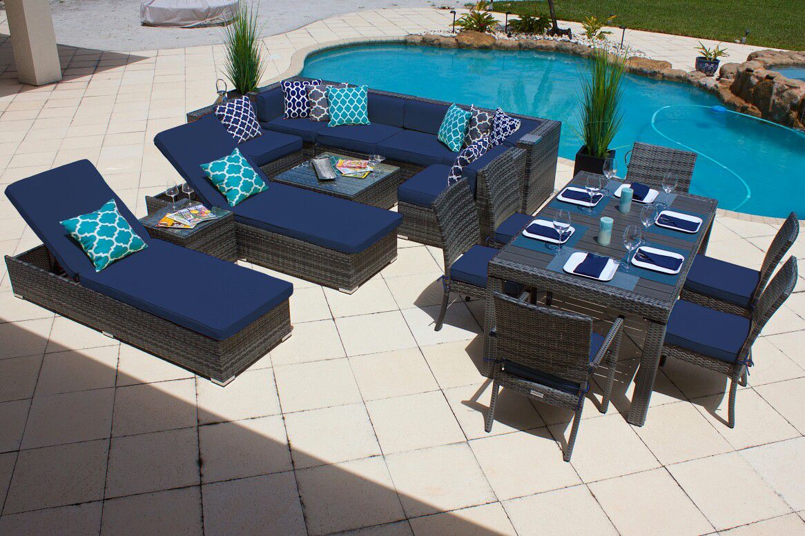 New 17 piece Outdoor Patio Furniture Sofa Set In Gray Wicker with Cushions Aluminum Frame