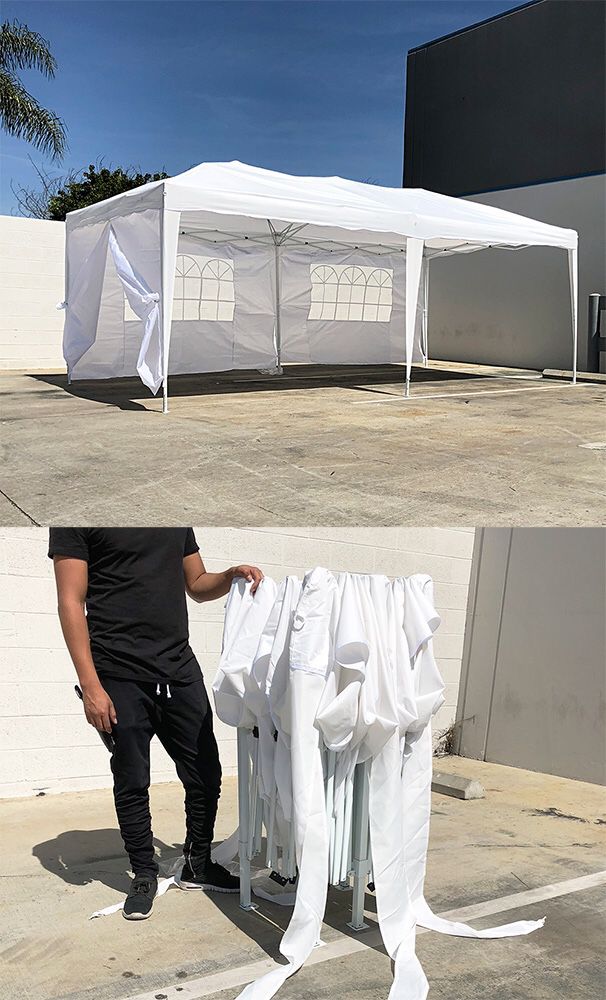 New $170 Easy Popup 10x20 ft EZ Pop Up Canopy w/ 6 Side Walls, Carrying Bag, White