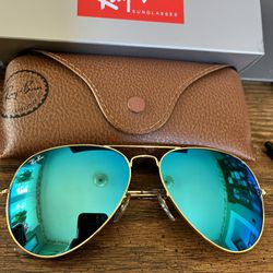 Ray-Ban Aviators 62mm. Gold Frame With Bright Blue Mirror Lenses 