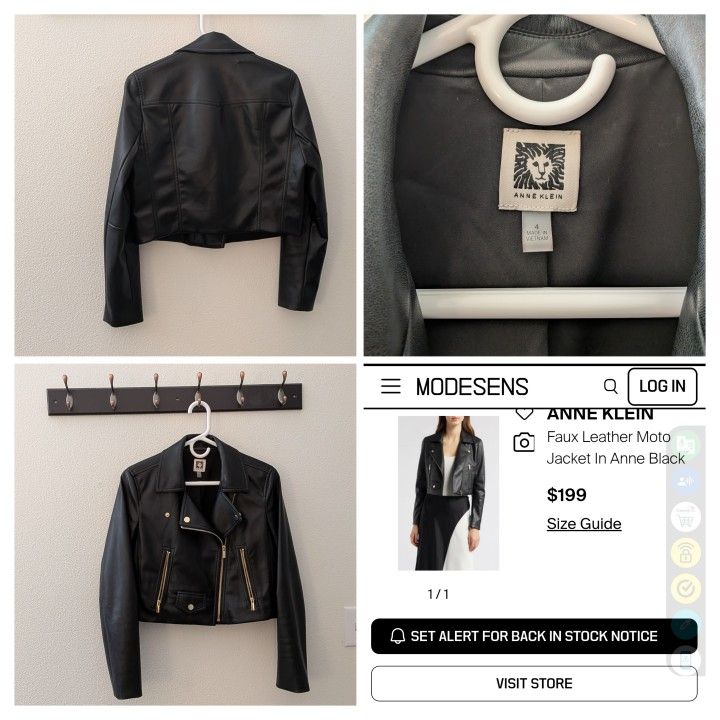 Anne Klein Black Cropped Faux Leather Moto Jacket