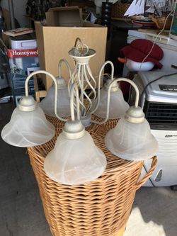 Chandelier-Five Lamps with etched glass vases