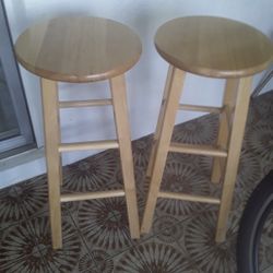 Two Countertop Wooden Barstools
