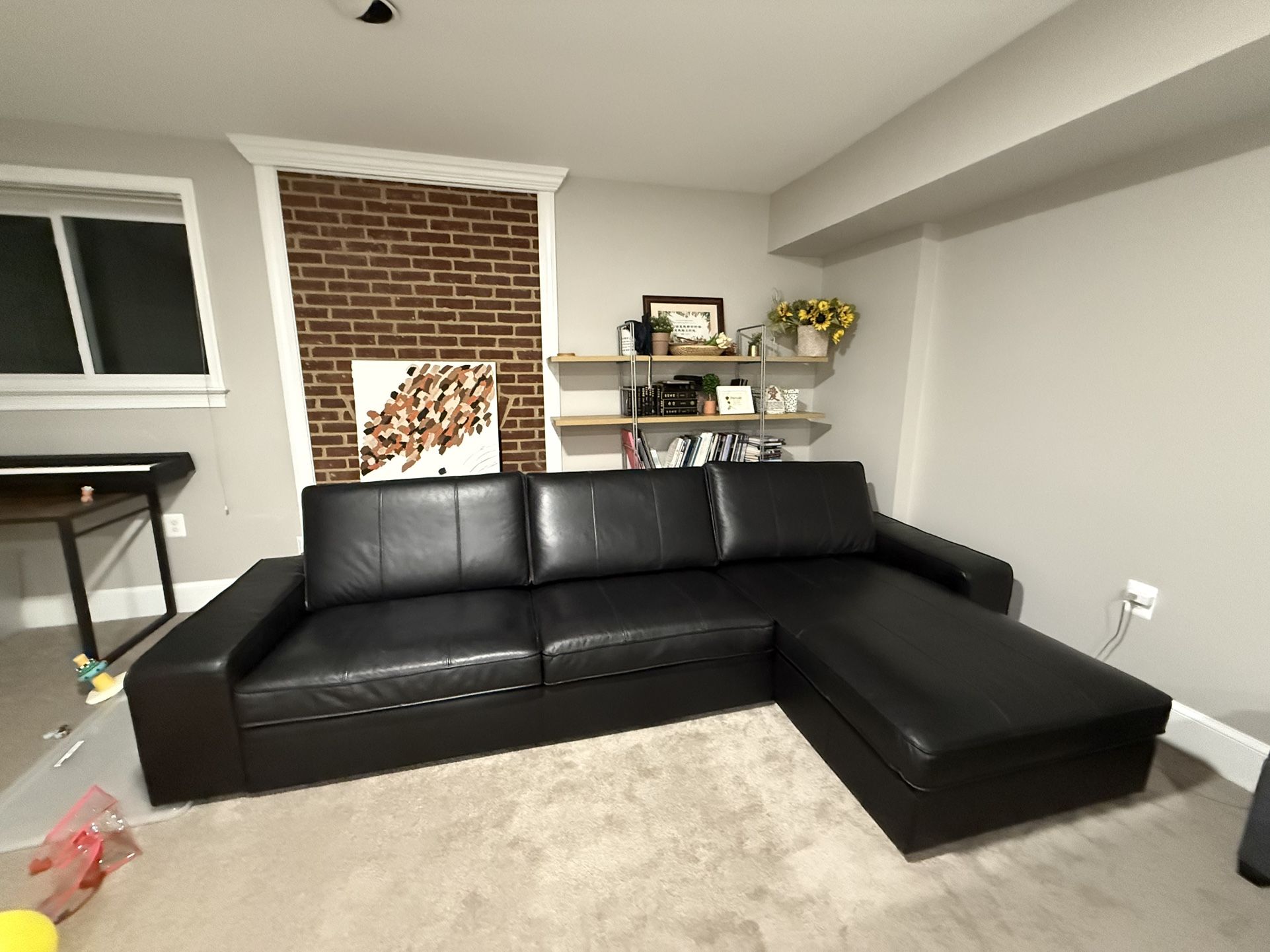 KIVIK Sectional, Leather 4-seater Sofa, with Chaise/Grann/Bomstad Black