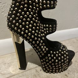 Black And Gold Spiked Heels