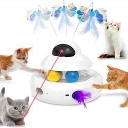 Interactive Cat Toys for Indoor Cats,4-in-1 Automatic Kitten Toy,Motion Activated Electronic Fluttering Butterfly,Track Balls, Moving Feather Toys