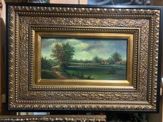 Ornate Framed Original Landscape Oil Painting – Gold & Black Frame