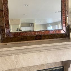 Elegant Oversized Statement Mirror with Ornate Wood Frame